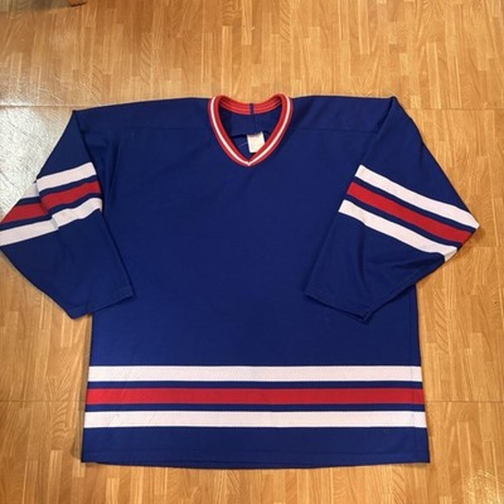 Vintage CCM Blank Hockey Jersey Men XL Blue Red White Made In Canada